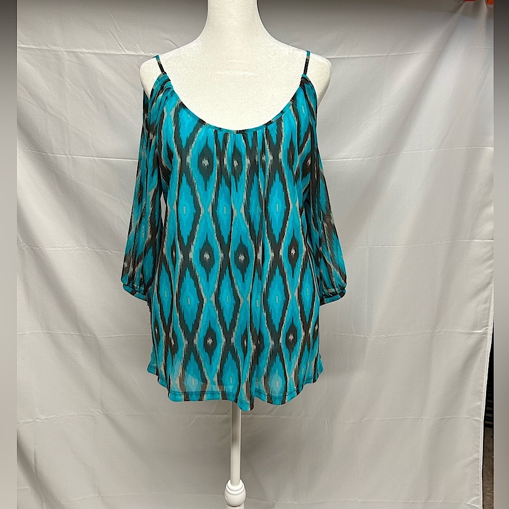 INC International Concepts Blue and Black Relaxed Tunic Blouse